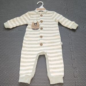 Rabbit + Bear Cream and Green Striped 6-9 Month Bodysuit